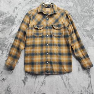 Red Head Ranch Shirt Men M Tan Blue Plaid Cotton Flannel Western Outdoor Shacket